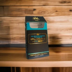 Premium custom cigarette box for CBD pre-rolls with a sleek black and teal design.
