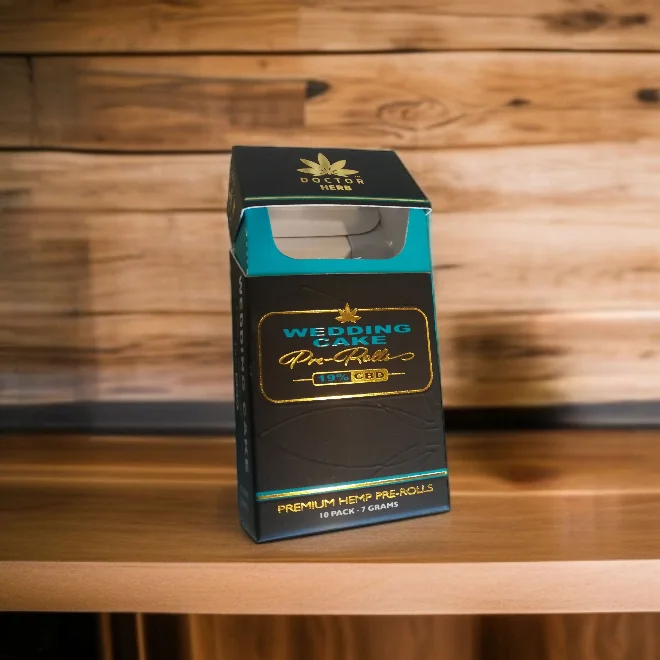 Premium custom cigarette box for CBD pre-rolls with a sleek black and teal design.