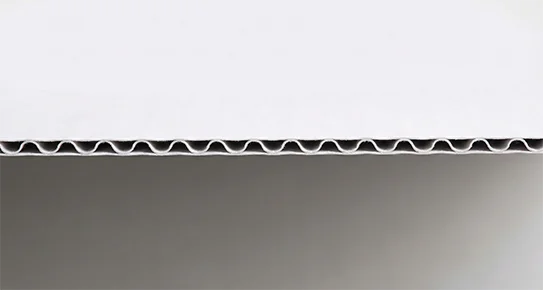 Close-up cross-section of E-flute corrugated cardboard showing its slim 1.6-2.1mm profile for premium retail and subscription boxes.